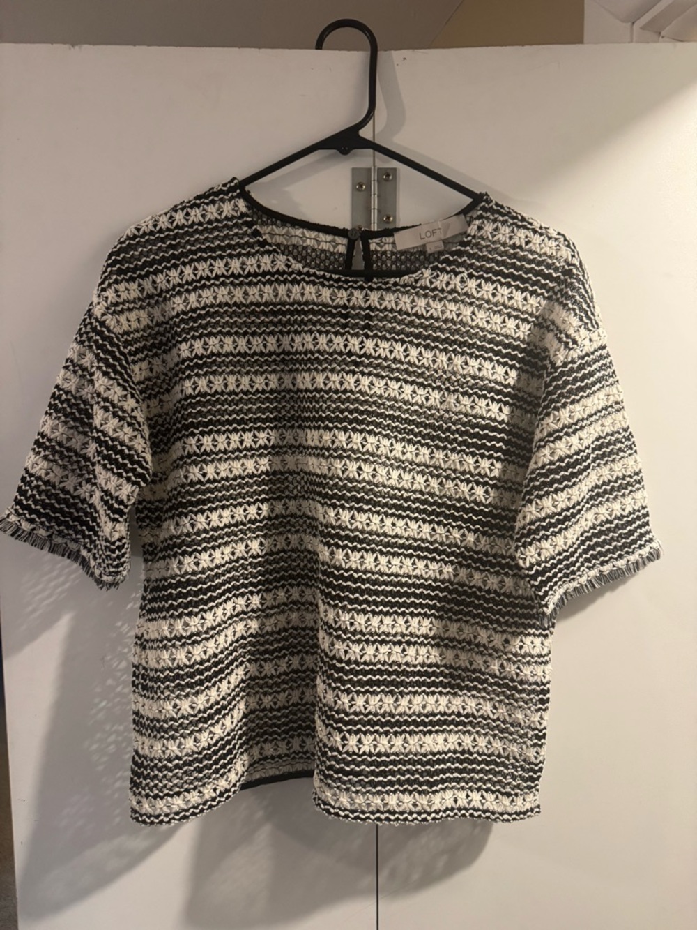 LOFT Black and White Crochet top